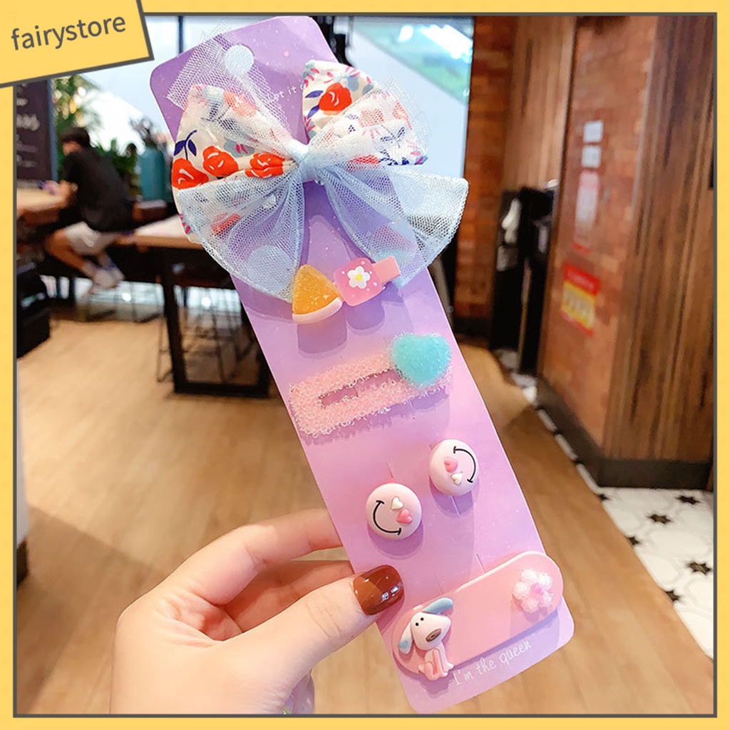 Set 5 Kẹp Tóc Hình Nơ / Hoa Quả Dễ Thương Cho Học Sinh