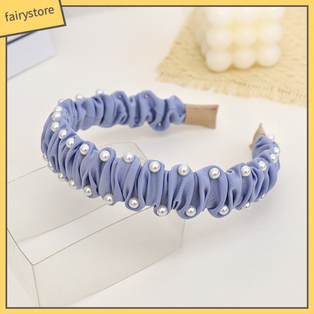 Băng Đô Bản Rộng Đính Ngọc Trai Nhân Tạo Chống Trượt Cho Nữ