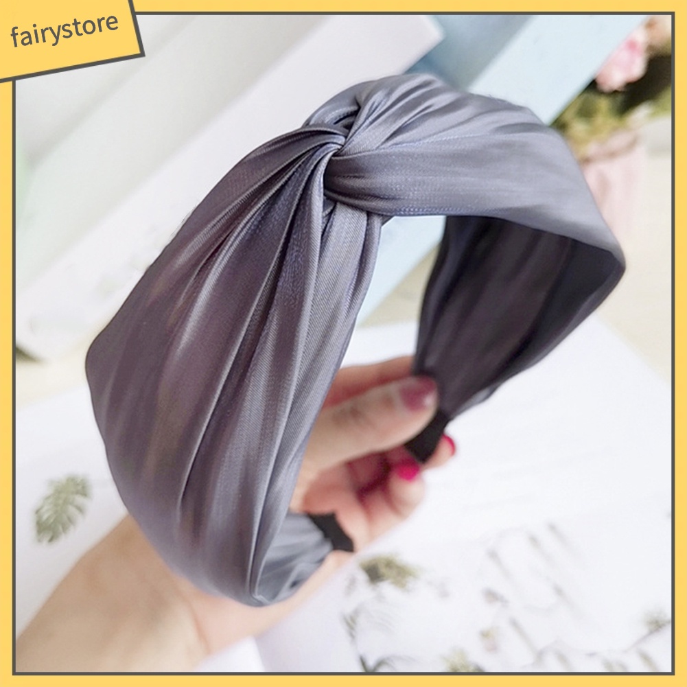 Băng Đô Cài Tóc Bản Rộng Thắt Nút Màu Sắc Trơn Cho Nữ