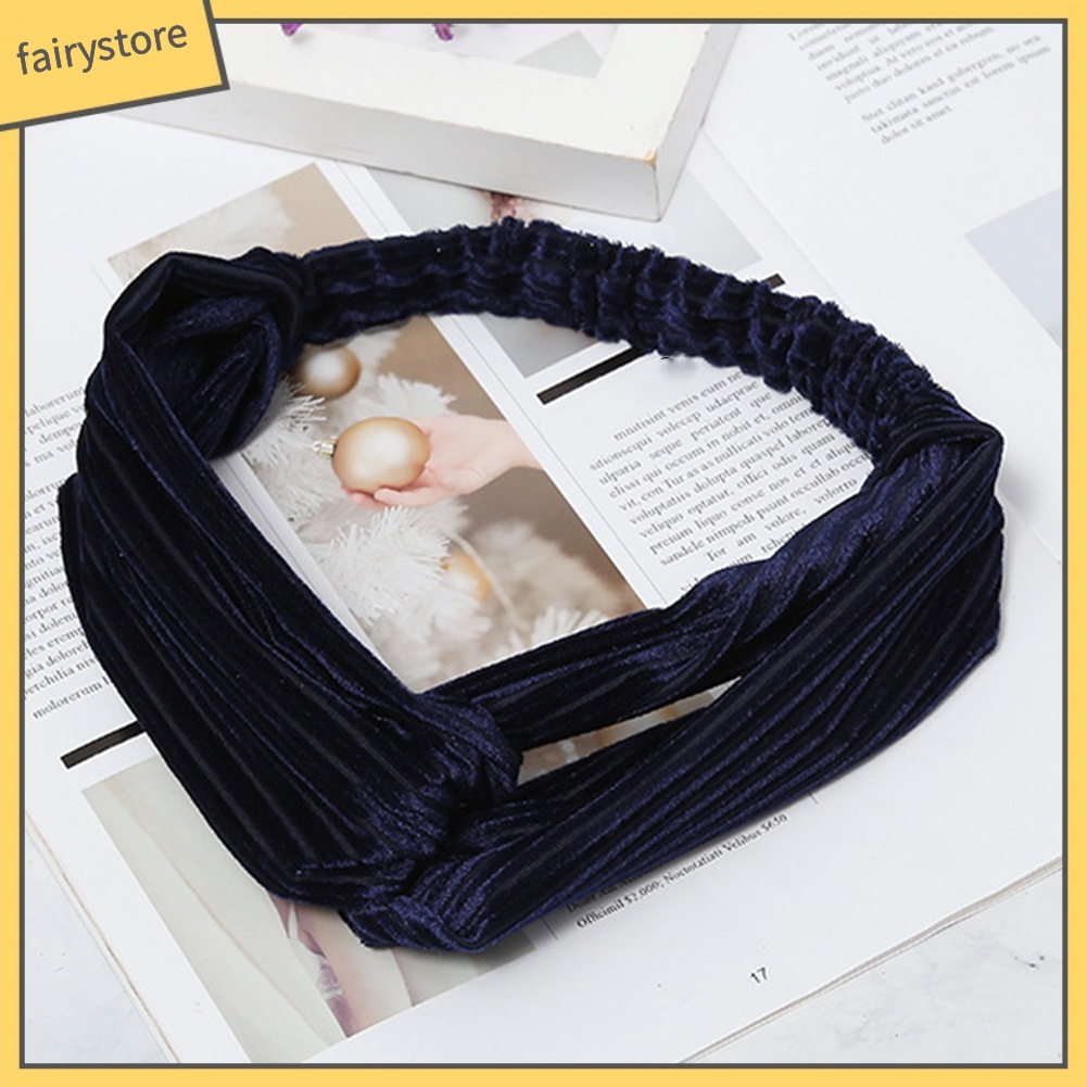 Băng Đô Nhung Thắt Nút Chéo Màu Trơn Dùng Rửa Mặt Trang Điểm Cho Nữ