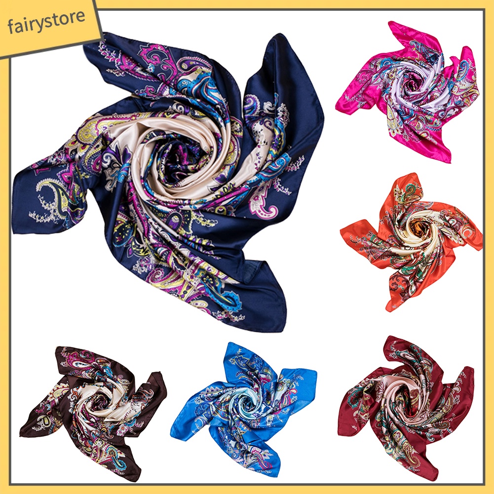 Khăn Lụa Vuông 90x90cm In Họa Tiết Hoa Đa Ứng Dụng Cho Nữ