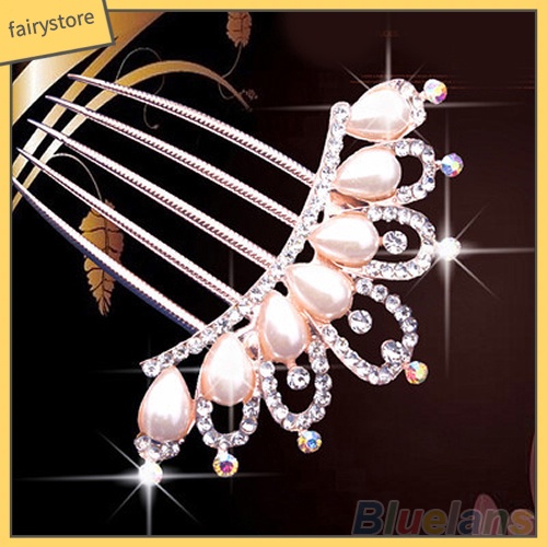 Lược Cài Tóc Hình Hoa / Chim Công Đính Ngọc Trai Giả Cho Cô Dâu