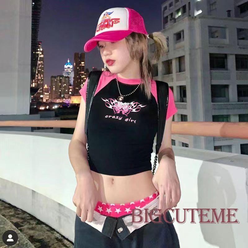 Áo Croptop Tay Ngắn Cổ Tròn In Họa Tiết Bướm Và Chữ Thời Trang Cho Nữ