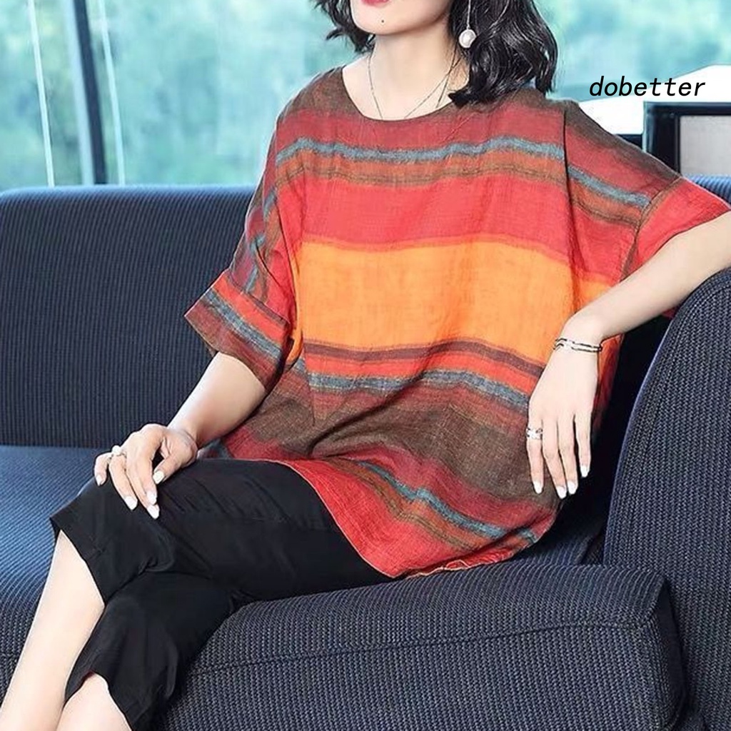 Áo Thun Tay Ngắn Cổ Tròn Dáng Rộng Họa Tiết Kẻ Sọc Màu Khối Thời Trang Mùa Hè Xinh Xắn Cho Nữ