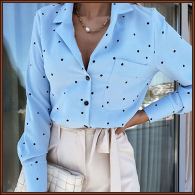 Áo Sơ Mi Dài Tay Họa Tiết Chấm Bi Thanh Lịch Cho Nữ
