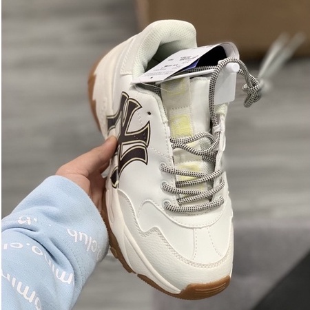 Giày thể thao nam nữ mlb NY nam nữ màu trắng đế nâu hot 2022, Giày sneaker độn đế tăng chiều cao cao cấp full box