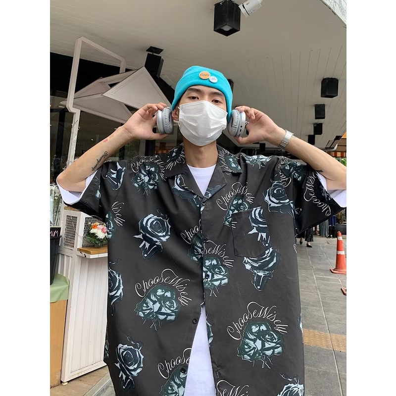 Áo Sơ Mi Lụa Lạnh Tay Ngắn Dáng Rộng Phong Cách Hong Kong Thời Trang Mùa Hè Cho Nam Giới