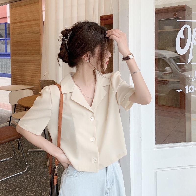 Áo Sơ Mi Chiffon Tay Ngắn Cổ Bẻ Dáng Ôm Phong Cách Hong Kong Thời Trang Mùa Hè Hàng Mới