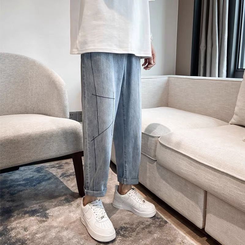 Quần Jeans Dài Ống Rộng Phong Cách Hong Kong Thời Trang Mùa Hè Cho Nam