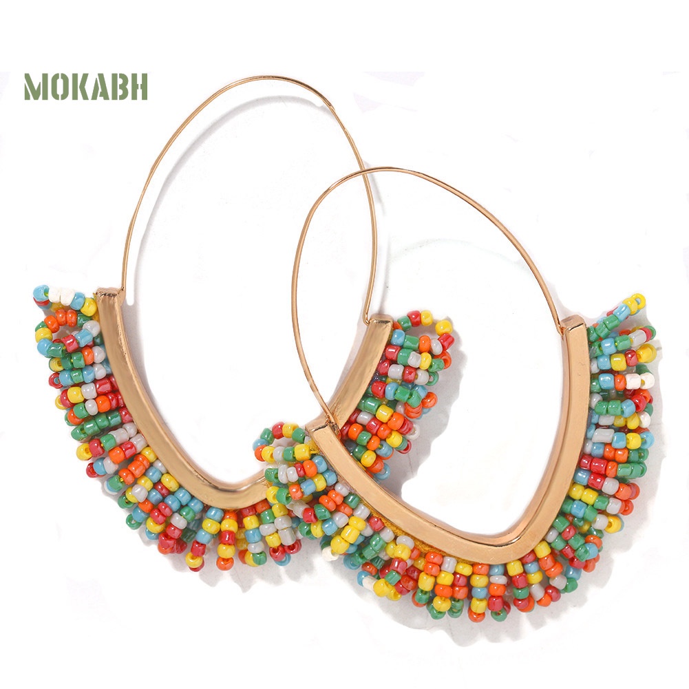 [Mok Abh] Bông Tai Đính Hạt Tua Rua Phong Cách Bohemian