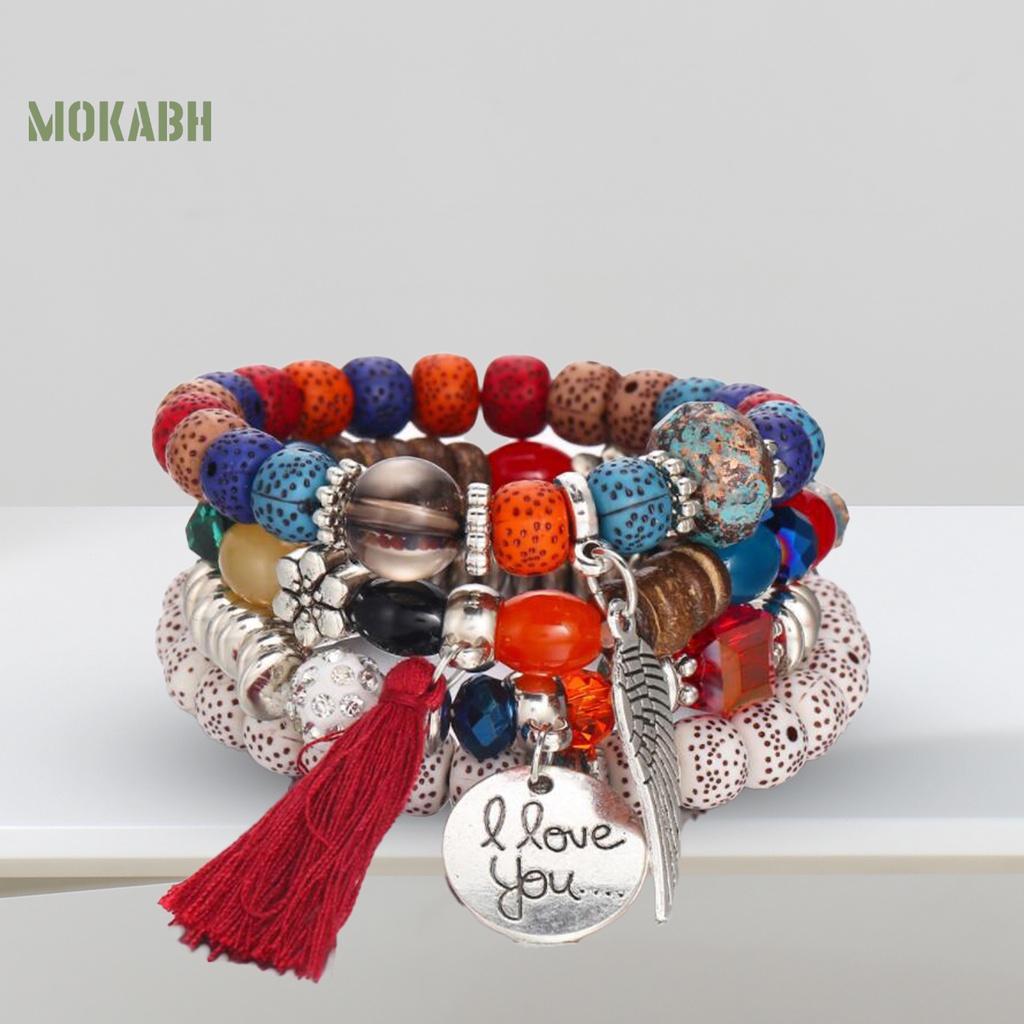[Mok Abh] Bộ 4 Vòng Tay Chuỗi Hạt Nhiều Lớp Phong Cách Bohemian