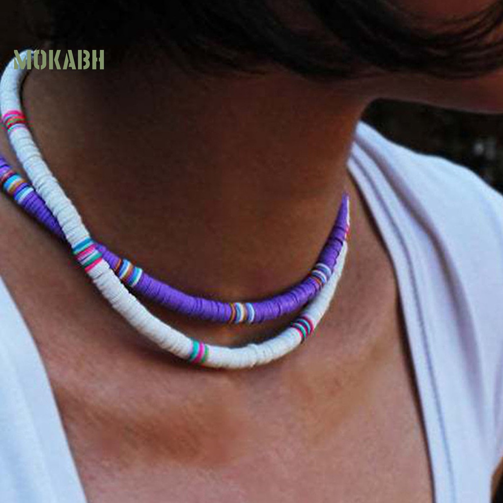 [Mok Abh] Vòng Cổ Hạt Đất Sét Polymer Nhiều Màu Sắc Lâu Trôi Có Thể Xếp Chồng Lên Nhau