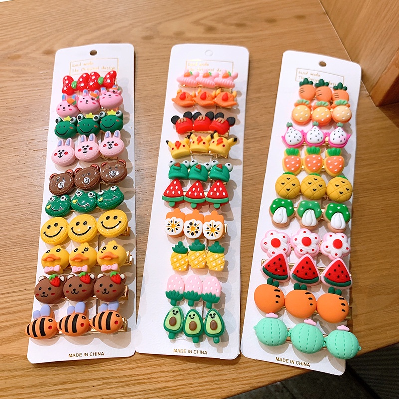 PVN43624 SET 10 Kẹp Tóc Hình Hoa / Trái Cây Xinh Xắn Cho Bé Gái