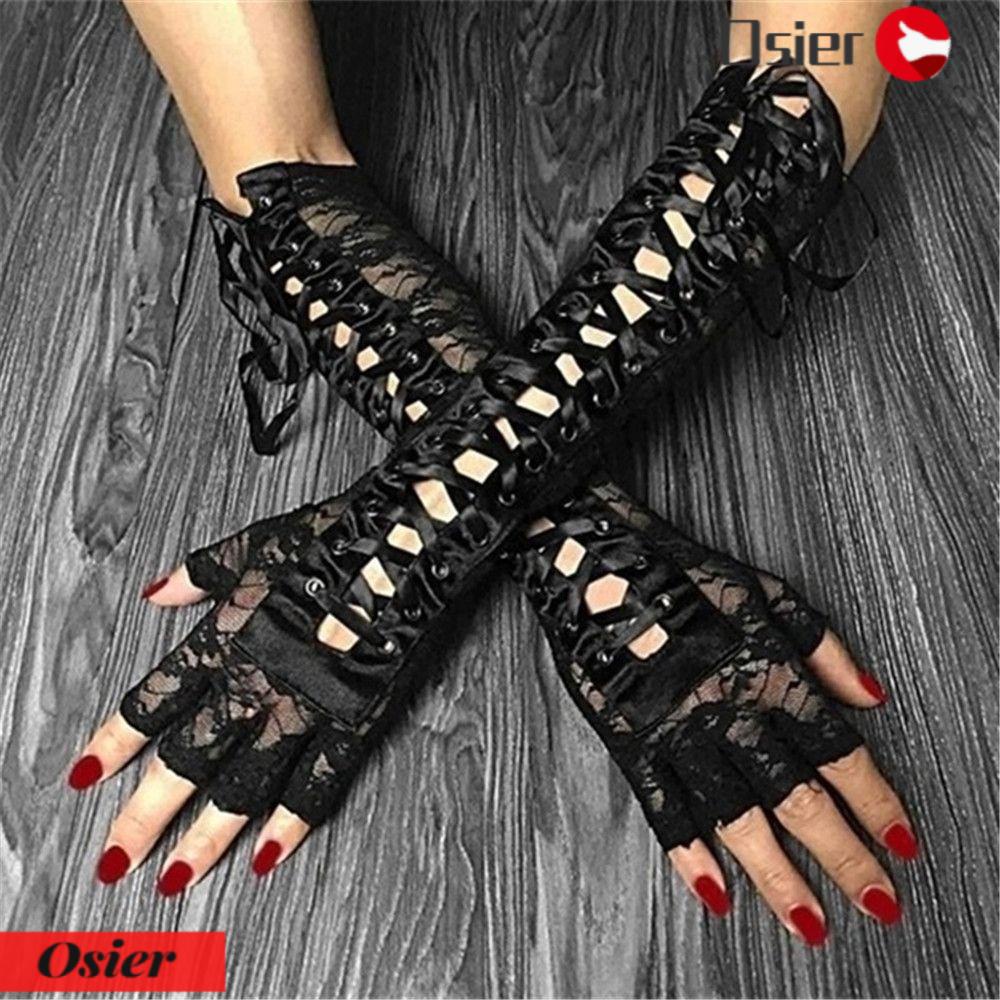 1 Đôi Găng Tay Ren Hở Ngón Thời Trang Gothic