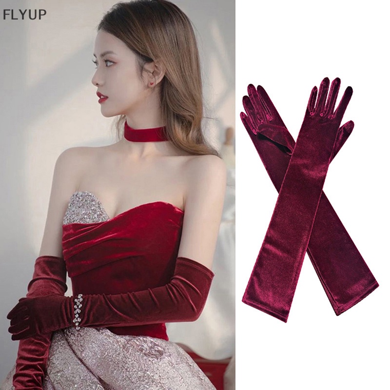 1 Cặp Găng Tay Nhung Dài Giữ Ấm Dùng Khi Lái Xe / Tiệc Giáng Sinh