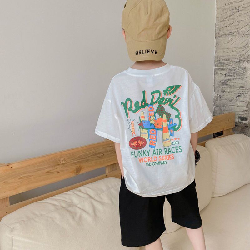 Áo Thun Cotton Tay Ngắn Cổ Tròn In Họa Tiết Hoạt Hình Thời Trang Mùa Hè Cho Bé Trai