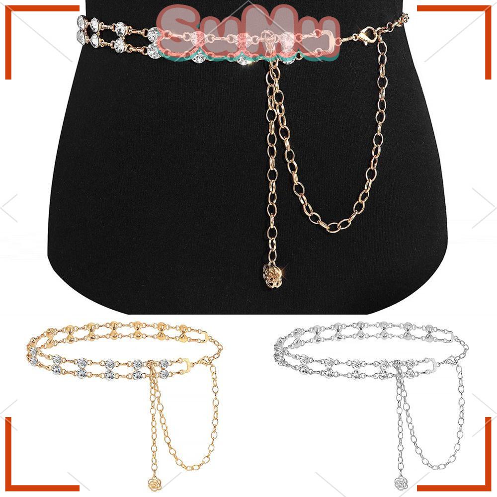 SUMU Thắt Lưng Dây Xích Kim Loại Đính Đá Thanh Lịch Hợp Thời Trang Cho Nữ