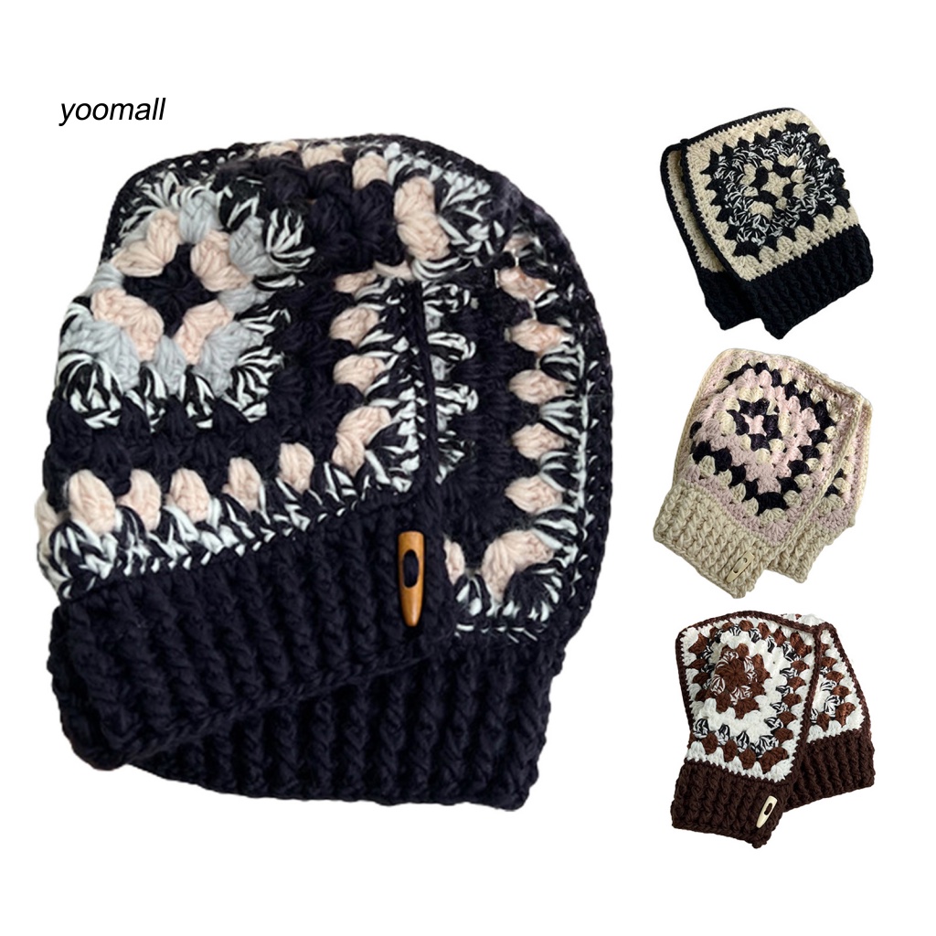 Mũ Len Đan Thủ Công Có Khóa Cài Bảo Vệ Tai 2 Trong 1 Màu Sắc Phù Hợp Cho Mùa Thu Đông