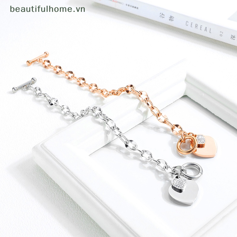 Vòng Tay Dây Xích Bằng Thép Titan Mặt Hình Trái Tim Đơn Giản Thời Trang Có Thể Điều Chỉnh Cho Nữ