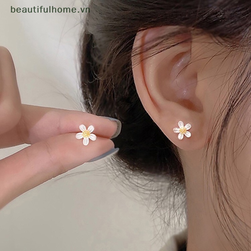 1 Đôi Bông Tai Mạ Bạc Hình Hoa Phong Cách Hàn Quốc Thời Trang Cho Nữ