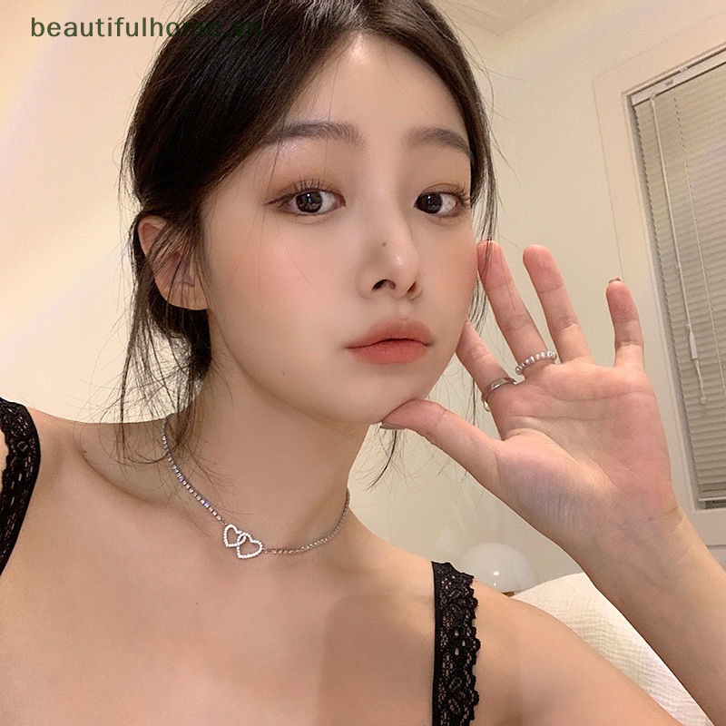Vòng cổ Hai Trái Tim Đính Đá Kim Cương Thời Trang Hàn Quốc Dành Cho Nữ [Beautyhome]