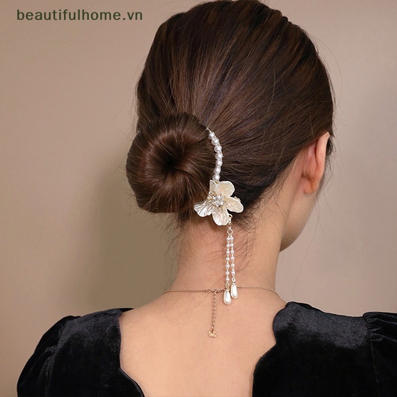 Kẹp Tóc Càng Cua Cố Định Tóc Đuôi Ngựa Đính Hoa Trà Và Ngọc Trai Xinh Xắn Cho Nữ [Beautyhome]