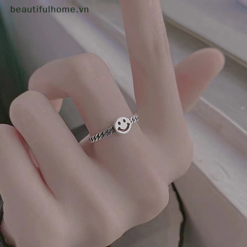 Nhẫn Hở Mạ Bạc 925 Hình Trái Tim / Mặt Cười Xinh Xắn Thời Trang Cho Nữ