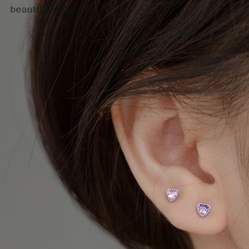 1 Đôi Bông Tai Hình Trái Tim Đính Đá Zircon Thời Trang Dành Cho Nữ