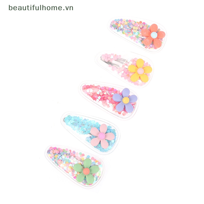 [beautifulhome] Set 5 Kẹp Tóc Mái Bên Họa Tiết Động Vật / Trái Cây / Cát Lún Lấp Lánh Dễ Thương [beauty]