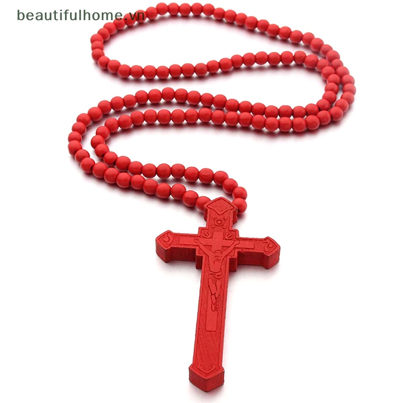 [beautifulhome] Vòng cổ Chuỗi Hạt Gỗ Mặt Thánh Giá Cổ Điển Làm Quà Tặng Cho Nam Và Nữ