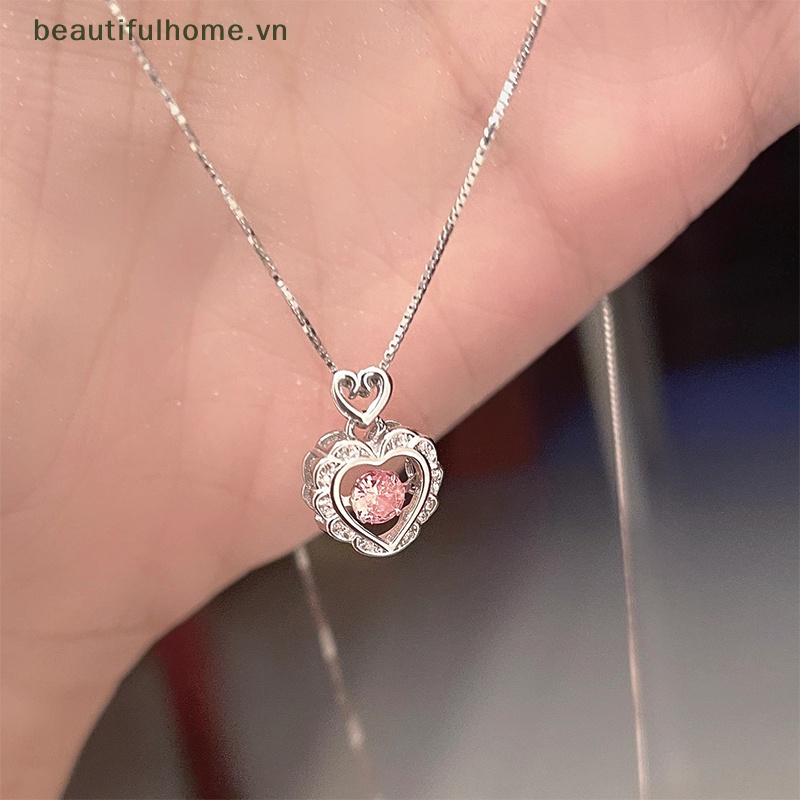 [beautifulhome] Vòng cổ Mặt Hình Trái Tim Rỗng Đính Đá Zircon Màu Hồng Thời Trang Hàn Quốc Vintage Dành Cho Nữ Làm Đẹp Đám Cưới [