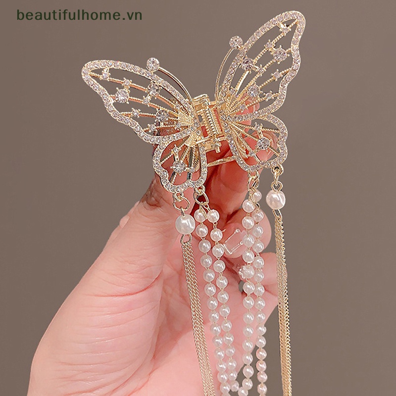 Kẹp Tóc Càng Cua Cá Mập Đính Ngọc Trai / Bướm Dáng Dài Kiểu Vintage Thời Trang Cho Bạn Gái [Đẹp]