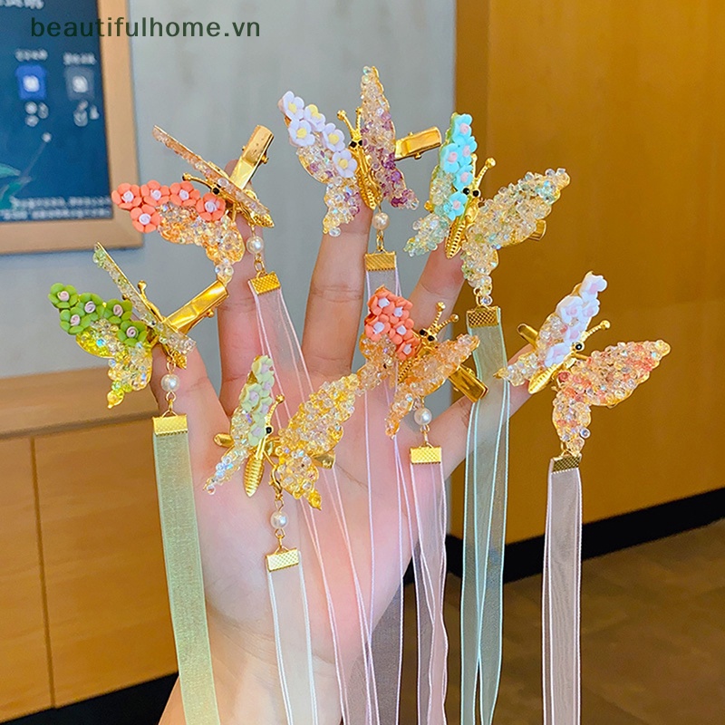 Kẹp Tóc Hình Cánh Bướm Phối Tua Rua Dễ Thương Cho Bé Gái