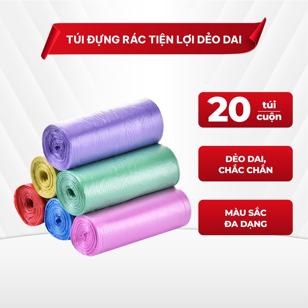Túi Đựng Rác Có Thể Phân Hủy Dẻo Dai Chắc Chắn Dùng Cho Loại Thùng Rác 7 - 10L 1 cuộn 20 túi N015