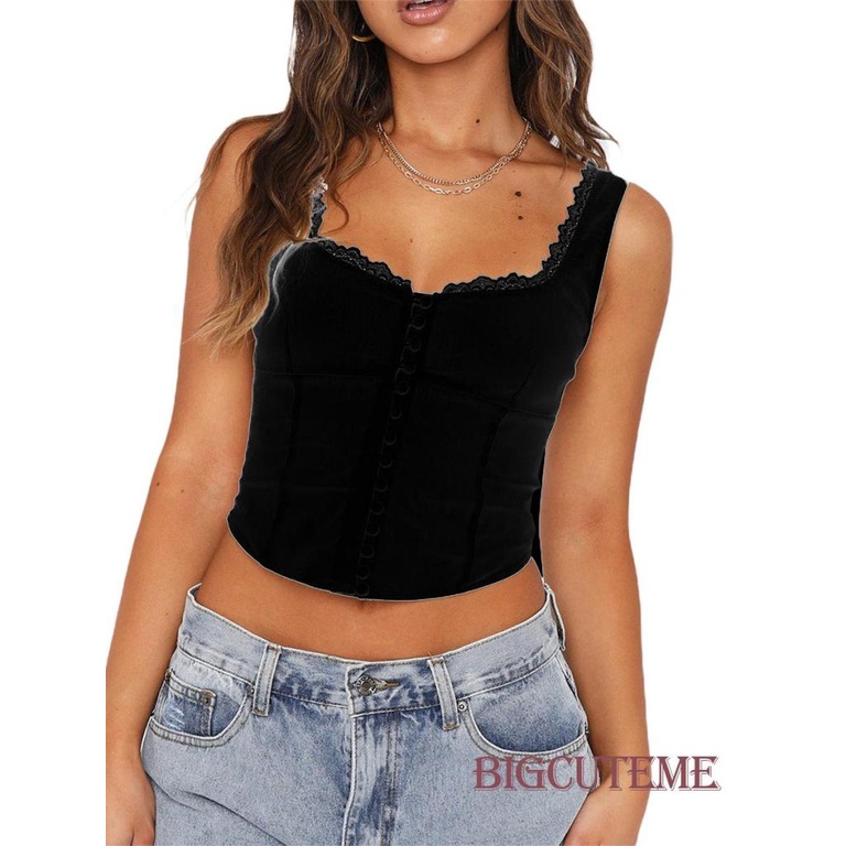 Áo Hai Dây Cổ Vuông Phối Ren Ôm Dáng Thời Trang Mùa Hè Cho Nữ