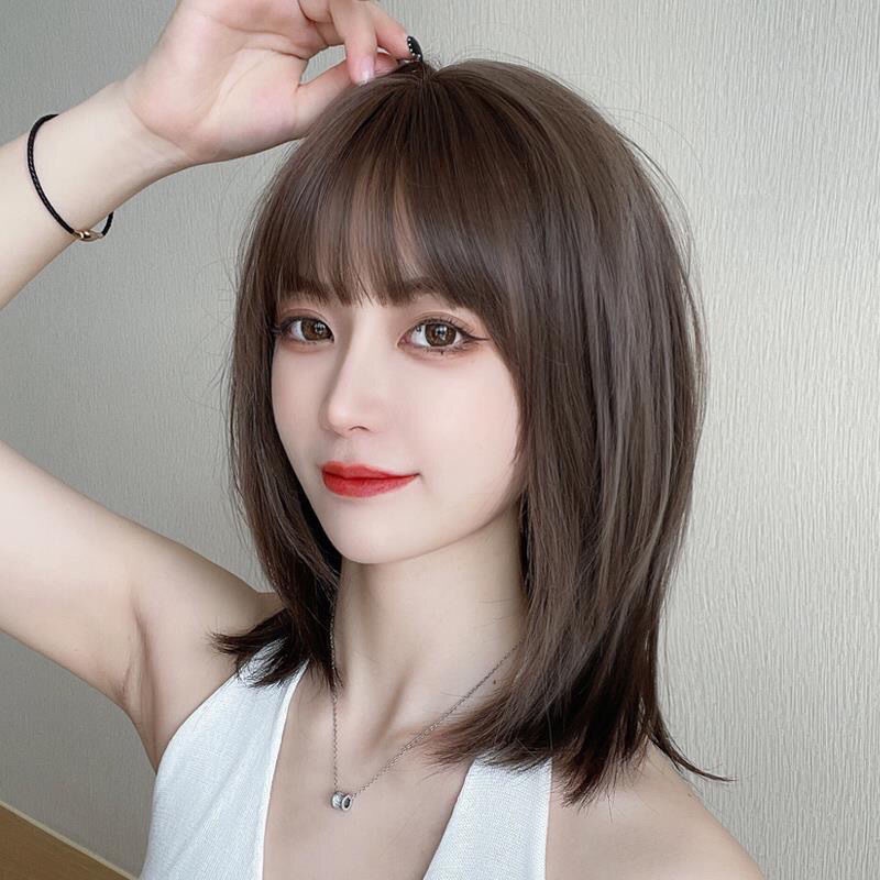 Bộ Tóc Giả Ngắn Xoăn Tự Nhiên Bằng Lụa Che Phủ Toàn Diện Phong Cách Hàn Quốc Dành Cho Nữ Đầu Gắn Máy Ảnh Chuyên Dụng Tiện Lợi