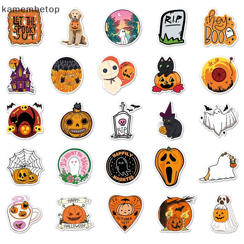 Bộ 50 Miếng Dán Trang Trí Bình Nước Phong Cách Halloween Bằng PVC Chống Thấm Nước