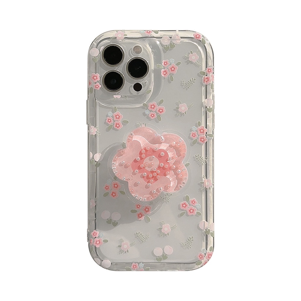 Ốp Điện Thoại Dẻo Họa Tiết Hoa Kèm Giá Đỡ Kiểu Cát Chảy Ngọc Trai Cho Iphone 14 / 13pro / 11 / 12 Pro Max / XR X