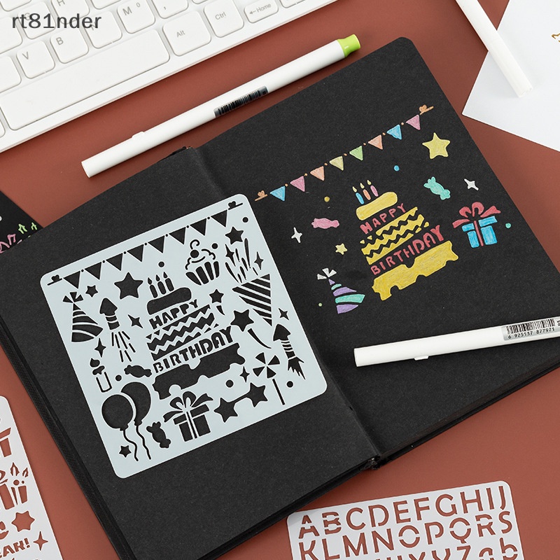 Rt Set 5 Tấm Khuôn Vẽ Graffiti Hình Vuông Họa Tiết Giáng Sinh Dễ Thương Trang Trí Sổ Tay DIY