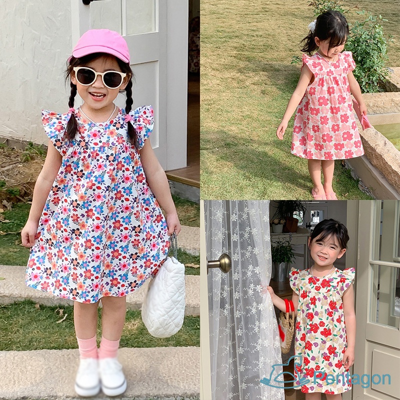 Đầm Dự Tiệc Dài Đến Đầu Gối Phối Bèo Ngọt Ngào Thời Trang Mùa Hè Cho Bé Gái