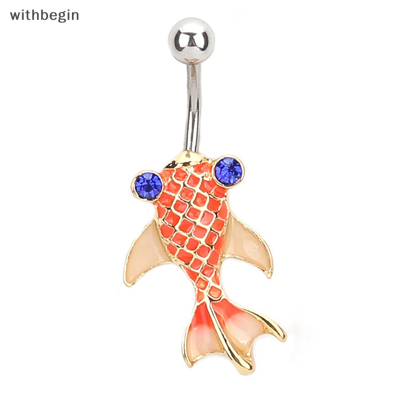 Khuyên Rốn Hình Cá Vàng Bằng Thép Không Gỉ Đính Đá Pha Lê Thời Trang Mùa Hè Cho Nữ