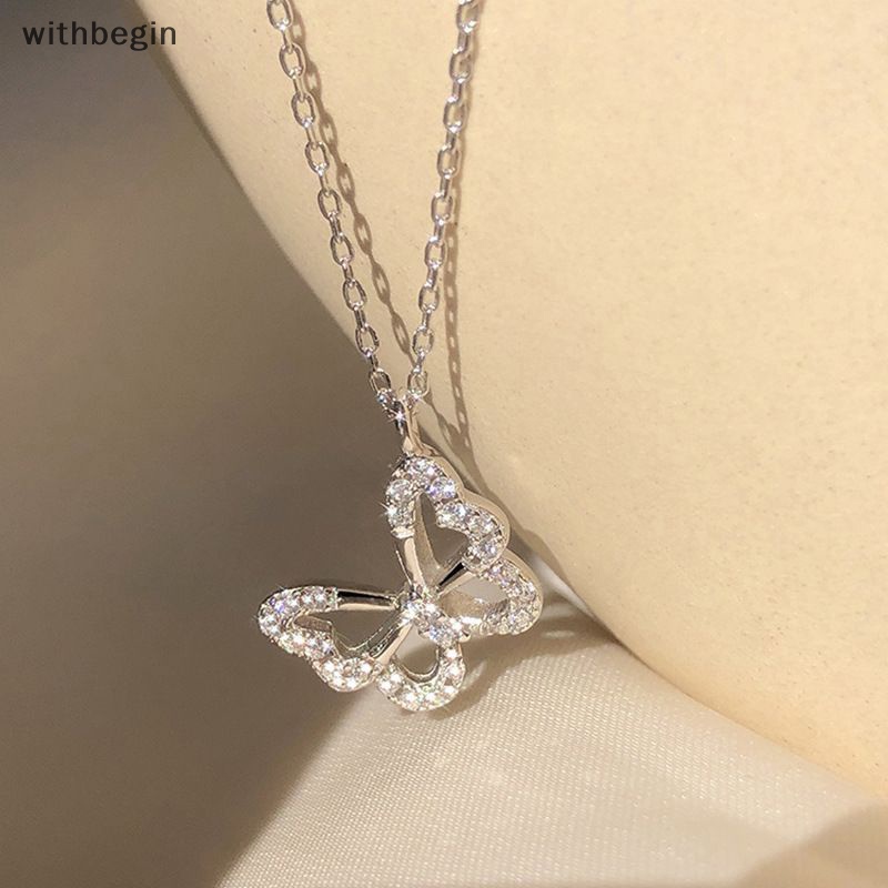 Vòng cổ Bạc Mặt Hình Bướm Rỗng Đính Đá Zircon Lấp Lánh Thời Trang Cho Nữ