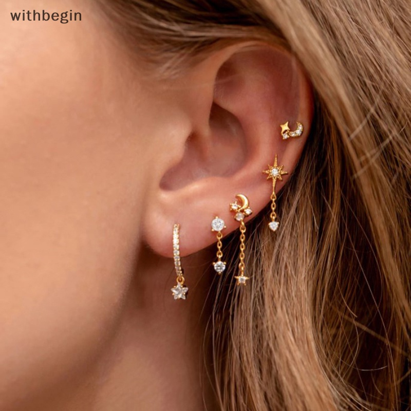 Bộ Khuyên Tai Mạ Vàng Đính Đá Zircon Thời Trang 2023 Dành Cho Bạn Nữ