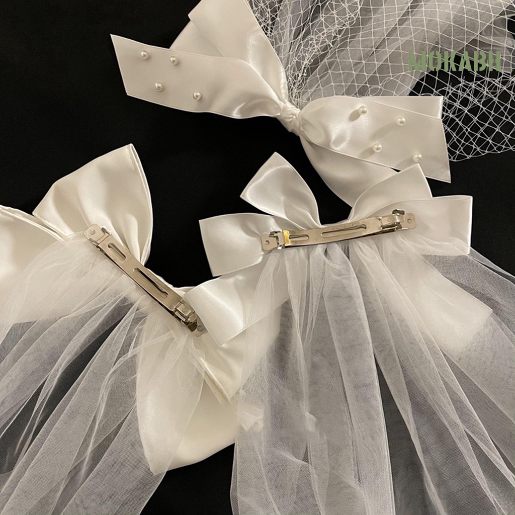 Kẹp Tóc Hình Nơ Màu Trắng Bằng Vải Tuyn Dùng Làm Đạo Cụ Chụp Ảnh