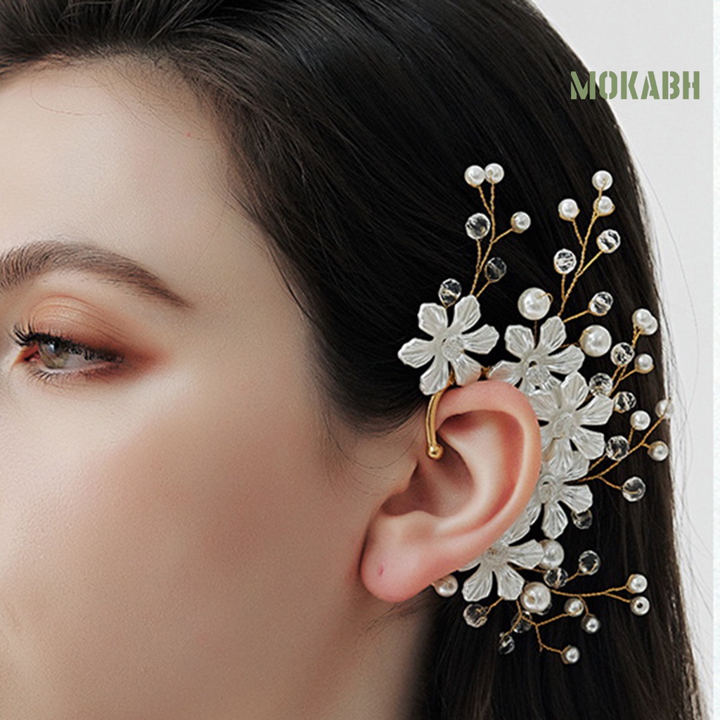 Khuyên Kẹp Vành Tai Đính Đá / Ngọc Trai Giả Không Cần Xỏ Lỗ Dành Cho Cô Dâu