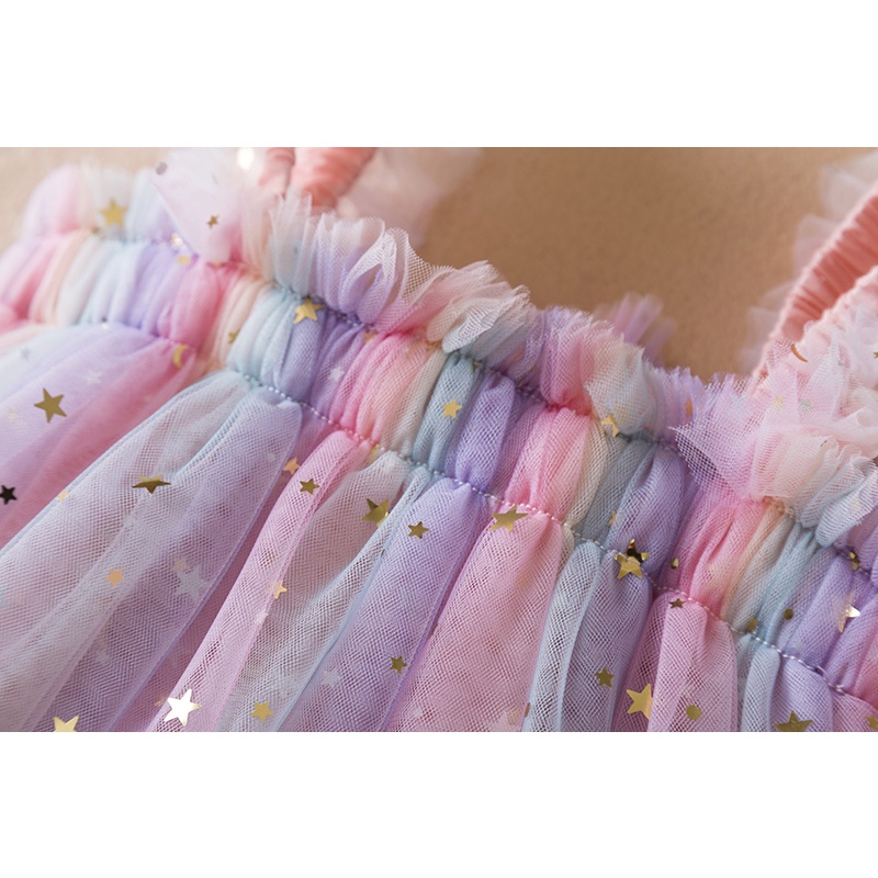 Đầm Công Chúa Phối Lưới Màu Trơn Dễ Thương Thời Trang Mùa Hè Cho Bé Gái 1-5 Tuổi