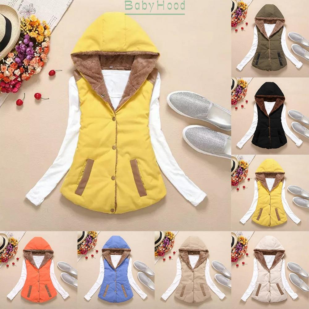 Women Winter Button Down Hooded Jacket Warmer Lady Gilet Waistcoat Padded Coat#BBHOOD