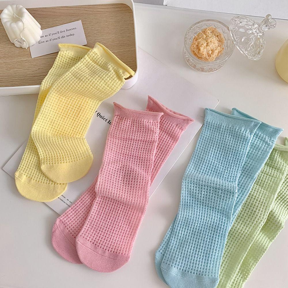 Vớ Lưới Cotton Co Giãn Màu Sắc Ngọt Ngào Phong Cách Hàn Quốc Cho Nữ