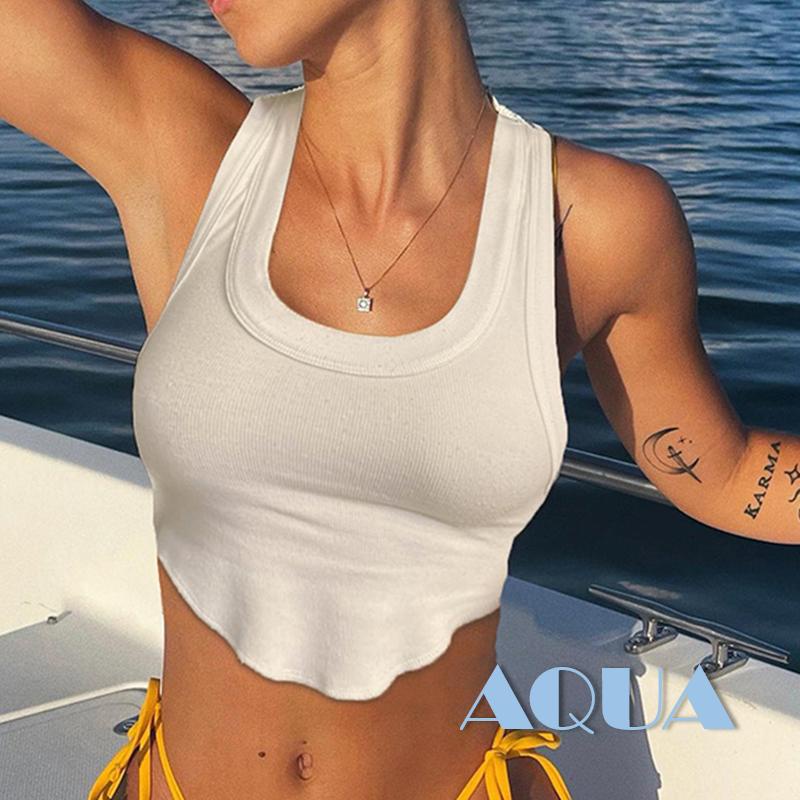 Áo Croptop Hai Dây Cổ Chữ U Màu Trơn Thời Trang Mùa Hè Dành Cho Nữ