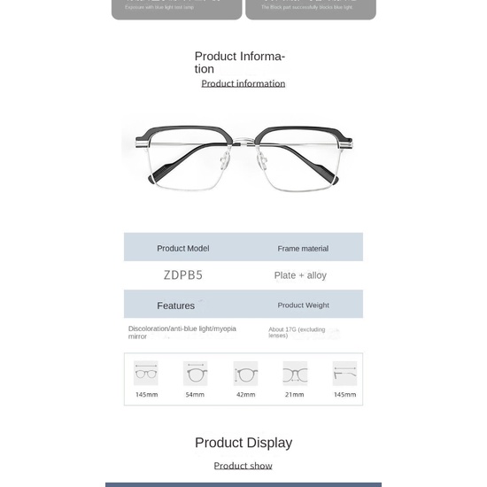 [-0°~-600°Mắt Kính Nửa Gọng Chống Ánh Sáng Xanh Dành Cho Cả Nam Và Nữ